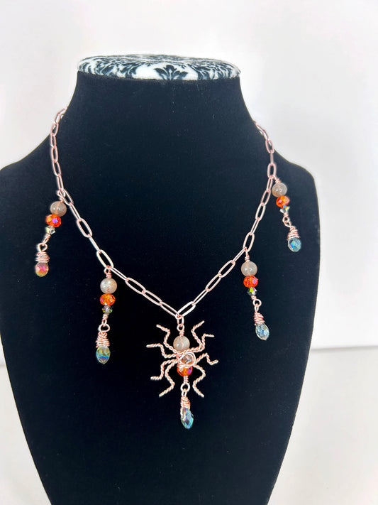 Peach Moonstone Web of Creation Necklace